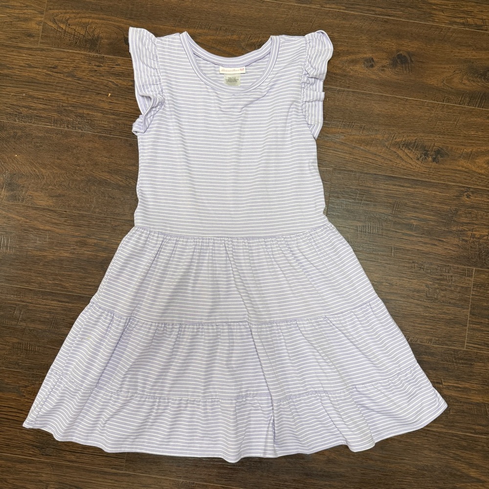 BONNIE HEAN LAVENDER LILAC WHITE STRIPED DRESS FLUTTER CAP SLEEVES